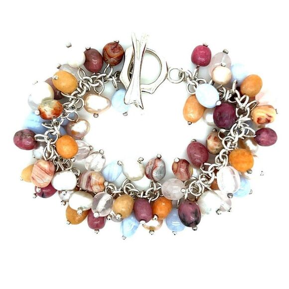 925 Sterling Silver Multicolor Beads Bracelet - Picture 1 of 7